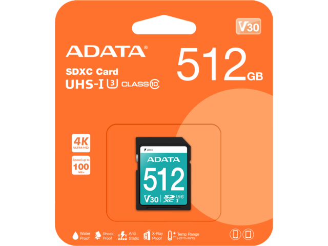 Карти памет 512GB ADATA Premier Pro SDXC UHS-I U3 Class 10 (V30S)