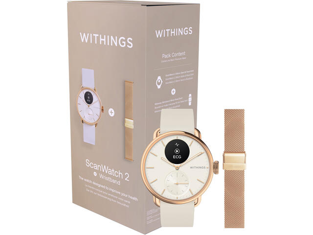 Смарт часовници Withings Bundle Scanwatch 2 / 38mm (including Milanese wristband Rose Gold) - Rose Gold