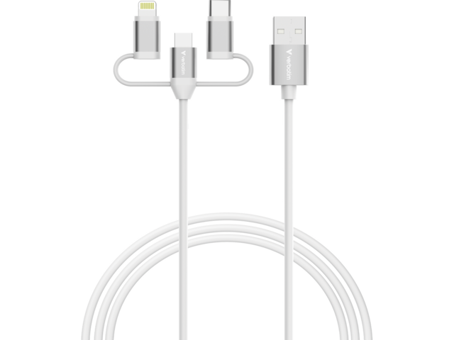 Кабели и Адаптери Verbatim Essentials 3-in-1 Sync & Charge Cable USB-A to Micro-B, USB-C and Lightning, 1m, 18W QC, 480Mbps