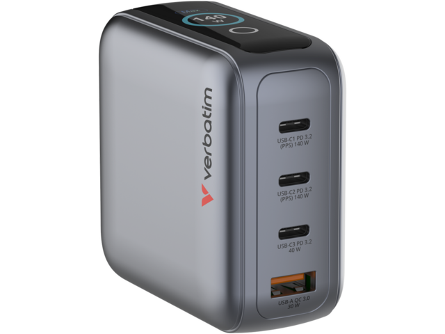 Зарядни устройства Verbatim Mini GaN Charger 140W with Display