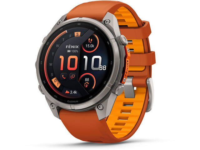Смарт часовници Garmin fēnix® 9 Pro, inReach® - 47 мм - Titanium с Autumn Orange/Spark Orange силиконова каишка