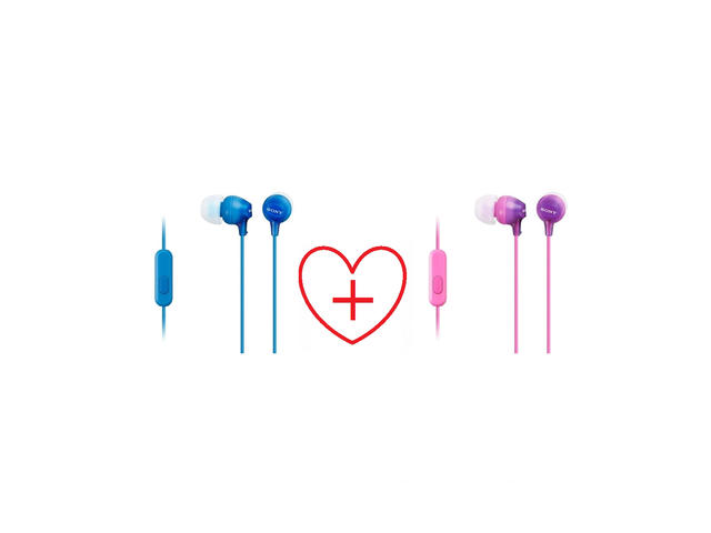 Слушалки Комплект Sony MDR-EX15AP, в синьо/ в розово